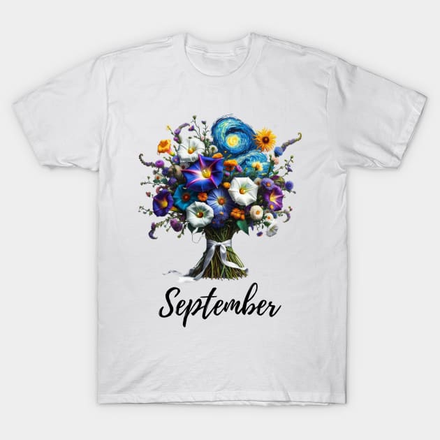 September Flower Shirt, September Birth Month, Vintage Watercolor Floral Tshirt, Mothers Day Gift for Mom, Cottagecore Boho Morning Glory T-Shirt by HoosierDaddy